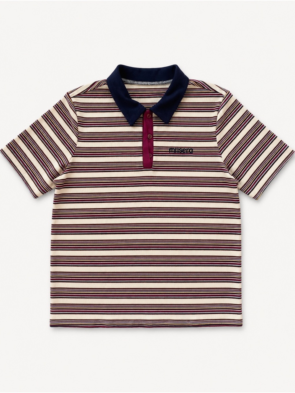 Striped Short Sleeve Polo Tee in Cream & Burgundy